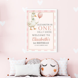 Póster One Silly Goose 1st Birthday Girl Party