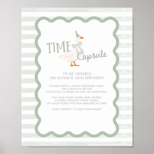 Póster One Silly Goose 1st Birthday Time Capsule Sign (Frente)