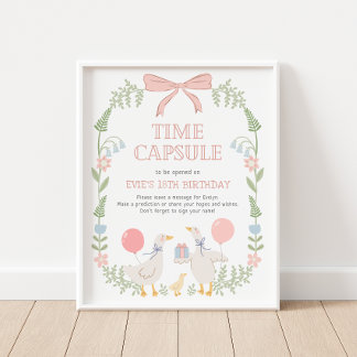 Póster One Silly Goose 1st Birthday Time Capsule Sign