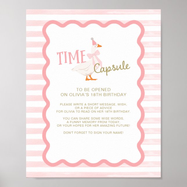 Póster One Silly Goose 1st Birthday Time Capsule Sign (Frente)