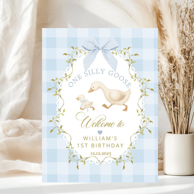 Póster One Silly Goose Blue Gingham Birthday Welcome (Subido por el creador)