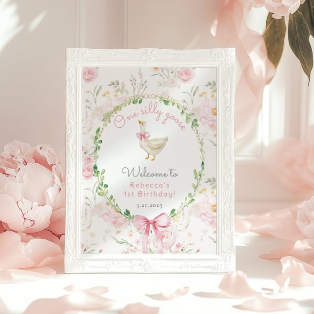 Póster One Silly Goose Blush pink Bow Birthday Welcome (Subido por el creador)