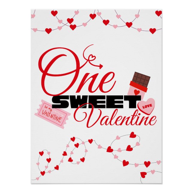 Póster One Sweet Valentine First Birthday Decorations (Anverso)