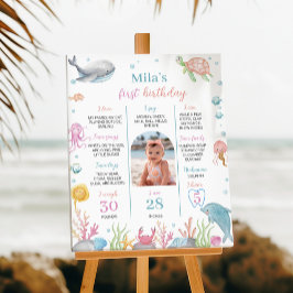 Póster Oneder The Sea Pastel Birthday Milestone Rótulo