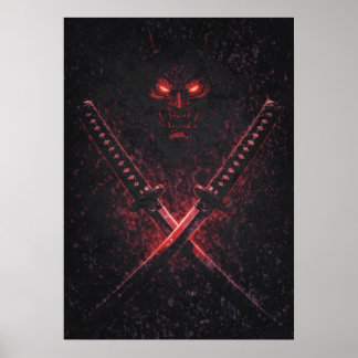 Póster Oni Twin Blades Samurai, Abstract Surreal Japanese