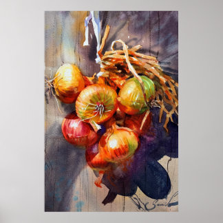 Póster Onion acuarela pintura para el comedor de cocina