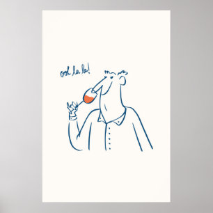 Póster Ooh La La Man Sniffing Wine Glass Print Elegant