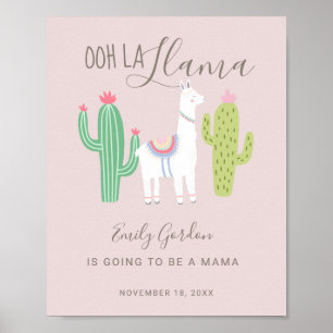 Póster Ooh La Llama Baby Shower linda nena rosa