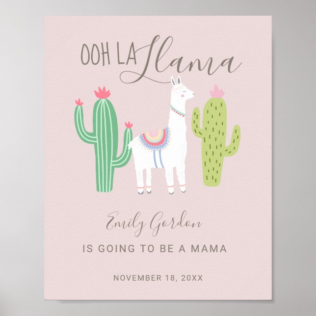 Póster Ooh La Llama Baby Shower linda nena rosa (Frente)