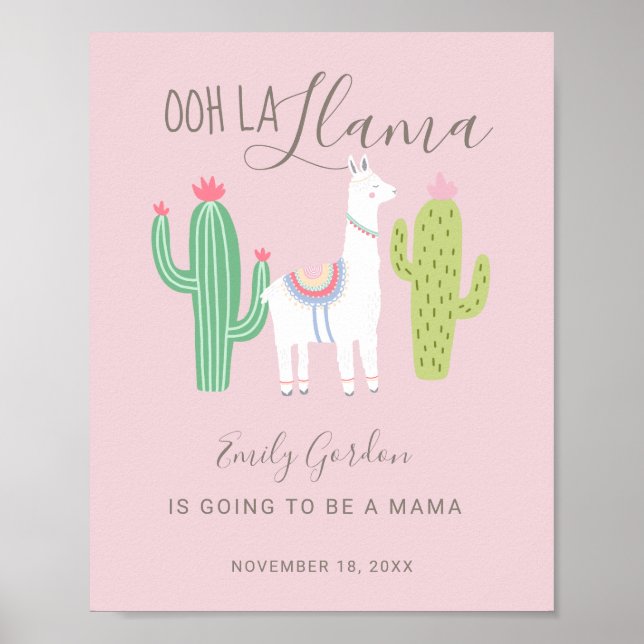 Póster Ooh La Llama Baby Shower linda nena rosa (Frente)