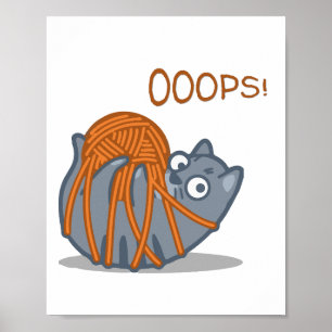 Póster ¡OOPS! Gracioso Gato Cute Juega Con Yarn Ball