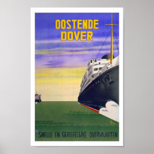 Póster Oostende Dover Bélgica Reino Unido Viaje de Vintag