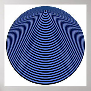 Póster Op Art Círculos Concéntricos Azul Sobre Negro