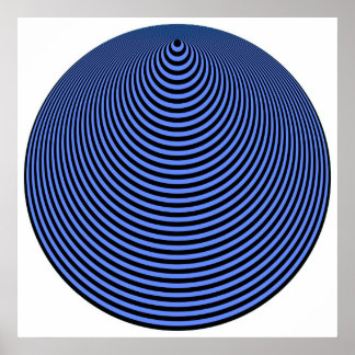 Póster Op Art Círculos Concéntricos Azul Sobre Negro