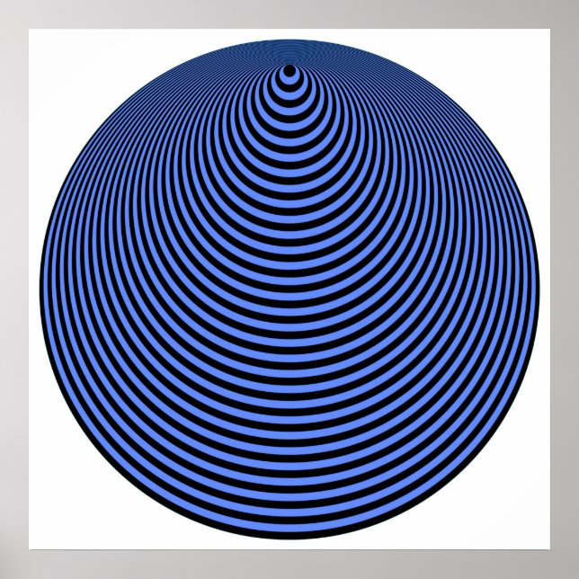 Póster Op Art Círculos Concéntricos Azul Sobre Negro (Frente)