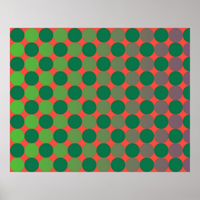 Póster Op Art Gradiente Círculos Rojo Y Verde (Frente)