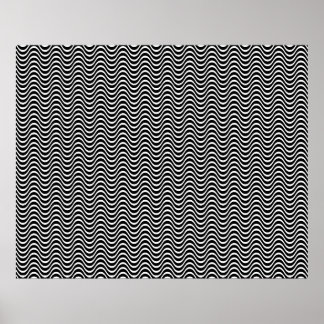 Póster Op Art Horizontal Waves Black and White 01