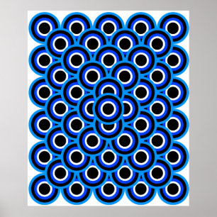 Póster Op Art Mil Ojos Azul Pálido Azul Blanco