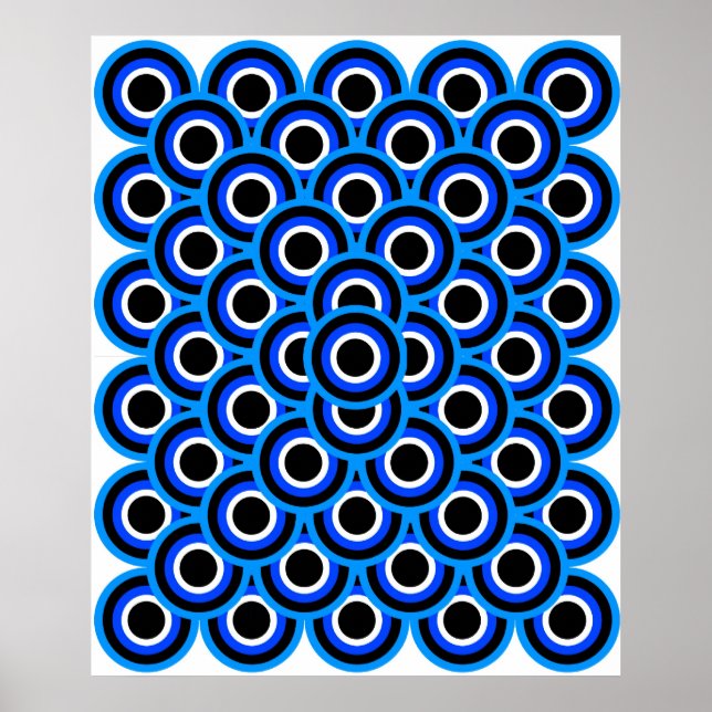 Póster Op Art Mil Ojos Azul Pálido Azul Blanco (Frente)