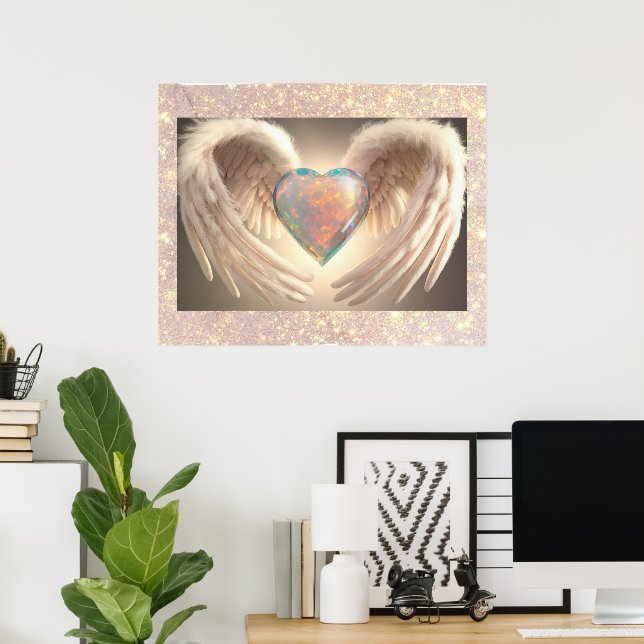 Póster *~*~ Opal Heart Angel Wings Feather AP78 Poster (Oficina en casa)