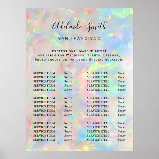 Póster  opal stone price list poster (Frente)