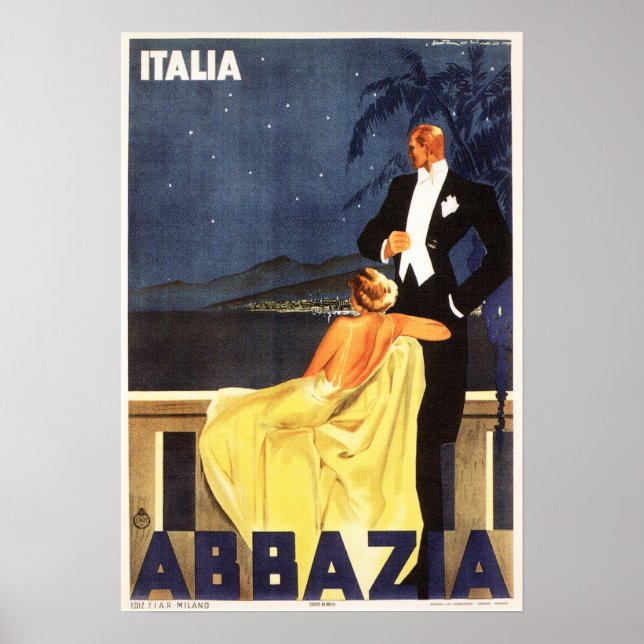 Póster OPATIJA ABBAZIA ITALIA Tuxedo Viajes de cosecha (Frente)