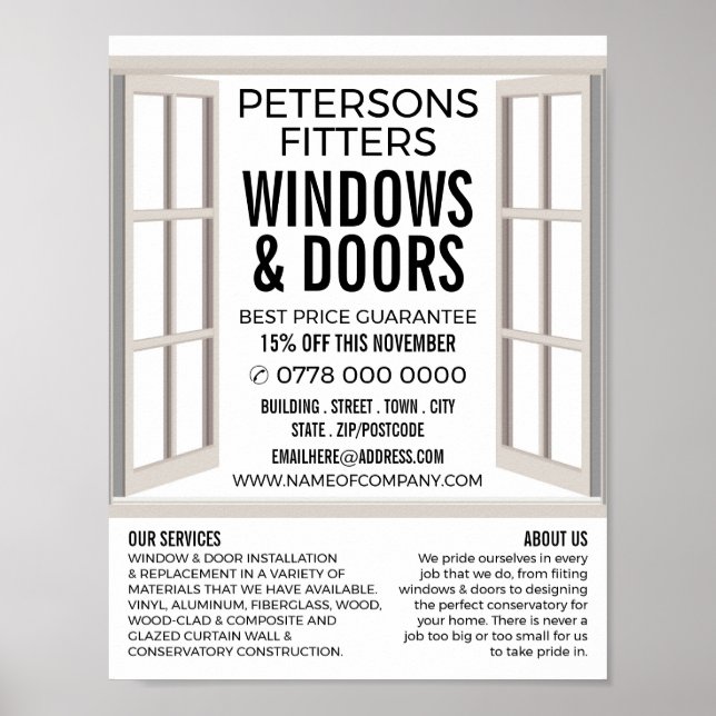 Póster Open Window Design, Window & Door Fitter Company (Frente)