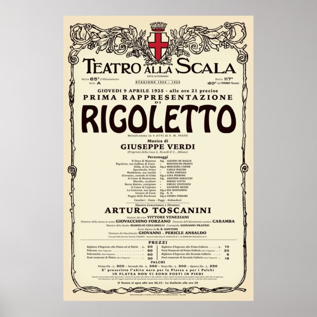Póster Ópera de Rigoletto de La Scala (Frente)