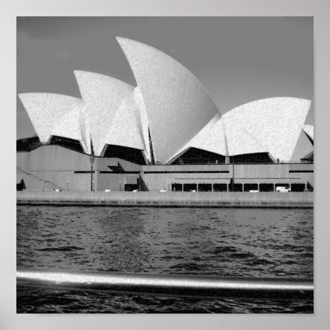 Póster Ópera de Sidney en blanco y negro (Frente)