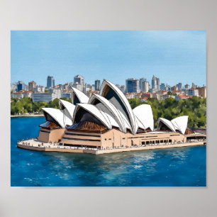 Póster Ópera de Sídney Watercolor Australia