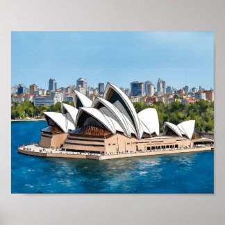 Póster Ópera de Sídney Watercolor Australia