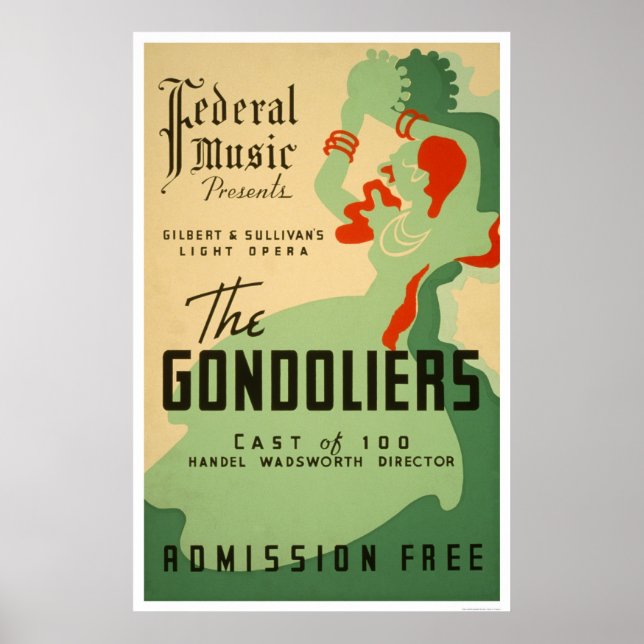 Póster Ópera Gondoliers 1937 WPA (Frente)