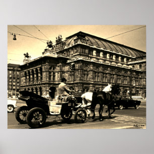 Póster Ópera Staatsoper Fiaker Vintage Austria Viena