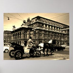 Póster Ópera Staatsoper Fiaker Vintage Austria Viena