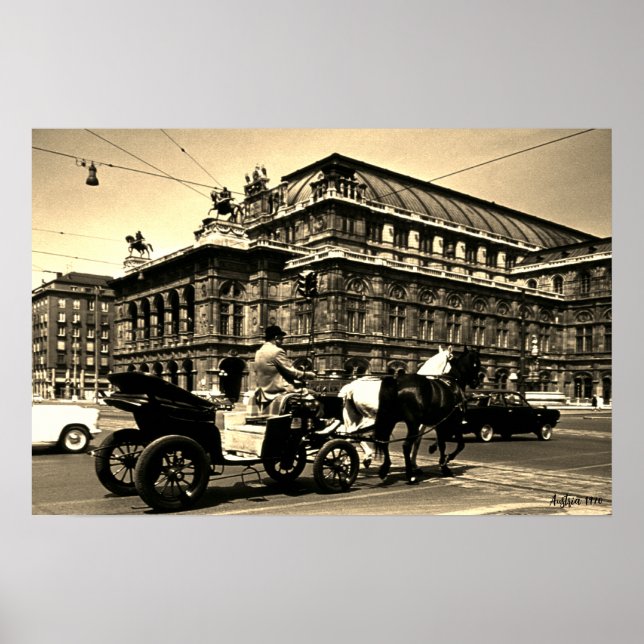 Póster Ópera Staatsoper Fiaker Vintage Austria Viena (Frente)