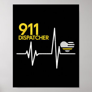 Póster Operador 911 Latido Policía Bandera Delgada Patrio