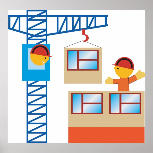 Póster Operador De Crane Y Trabajador De Construcción (Frente)