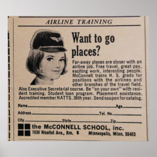 Póster Operador de vuelo Retro de aerolíneas Stewardess