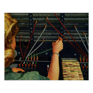 Póster Operadora de Centralita de Teléfono, Negocio Antig