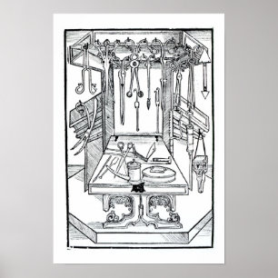 Póster Operating table and surgical instruments, from 'Da