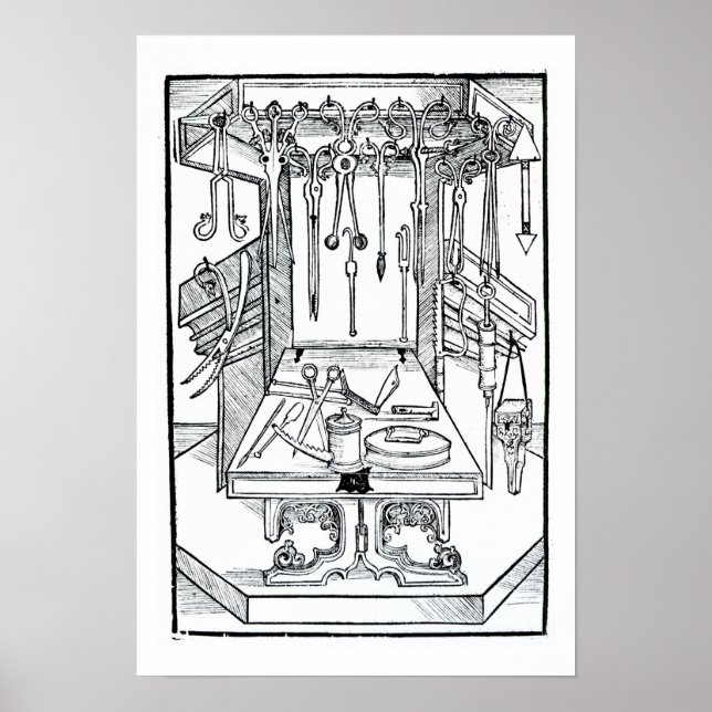 Póster Operating table and surgical instruments, from 'Da (Frente)