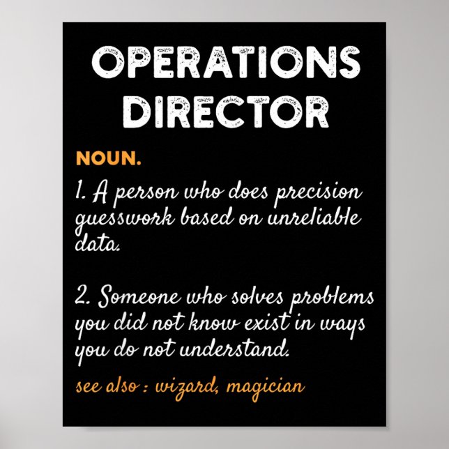Póster Operations Director Profession Funny Dictionary De (Frente)