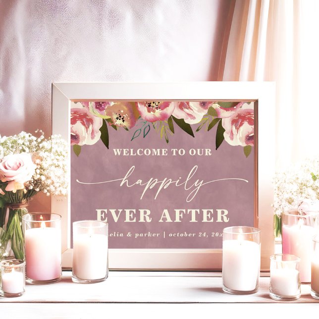 Póster Ophelia Dusty Pink Floral Feliz Para Siempre Despu (Say "I DO" to Romantic Watercolor Florals and a Cottagecore Vibe with the Ophelia Wedding Suite.)