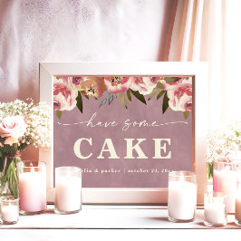 Póster Ophelia Floral Rosa Tiene Un Rótulo De Pastel Boda