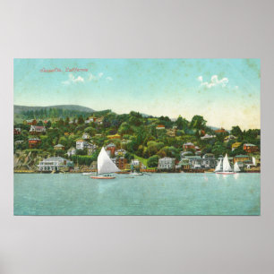 Póster Opinión de la ciudad, barcos de la costa de vela