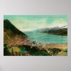 Póster Opinión de la ciudad de Juneau, Alaska con la mina