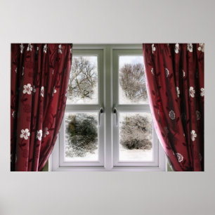 Póster Opinión de la ventana a una escena de la nieve