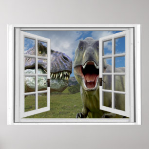 Póster Opinión de la ventana de los dinosaurios de T-Rex