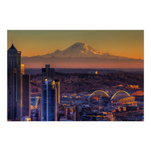 Póster Opinión de Seattle céntrica, fútbol del paisaje