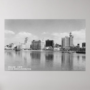 Póster Opinión del horizonte de la ciudad de Long Beach,